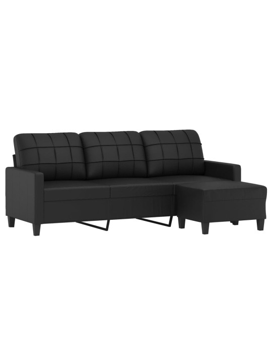 Trivietė sofa su pakoja, juodos spalvos, 180cm, dirbtinė oda
