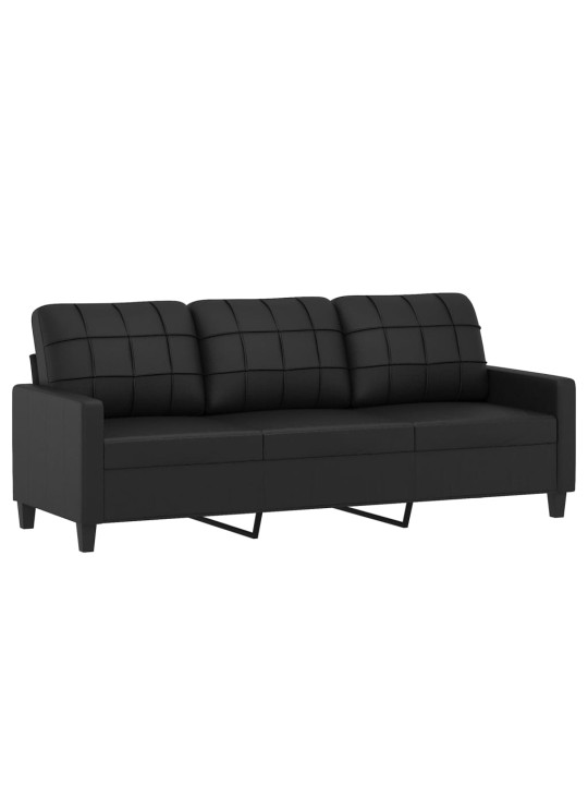 Trivietė sofa su pakoja, juodos spalvos, 180cm, dirbtinė oda