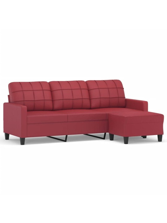 Trivietė sofa su pakoja, raudonojo vyno, 180cm, dirbtinė oda