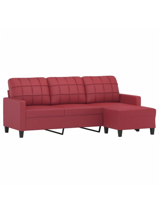 Trivietė sofa su pakoja, raudonojo vyno, 180cm, dirbtinė oda