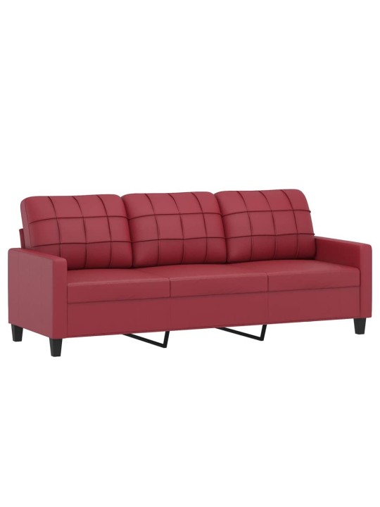Trivietė sofa su pakoja, raudonojo vyno, 180cm, dirbtinė oda