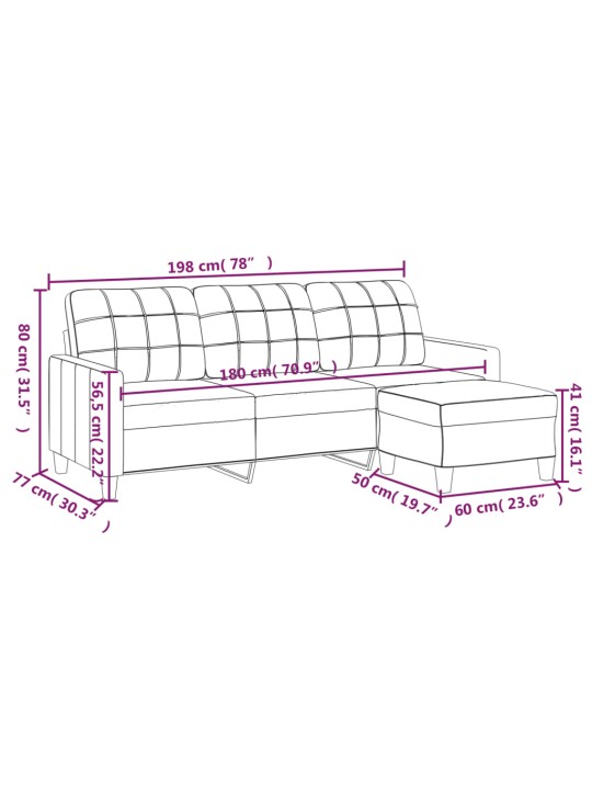 Trivietė sofa su pakoja, raudonojo vyno, 180cm, dirbtinė oda