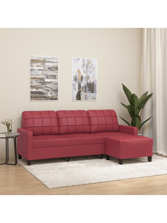 Trivietė sofa su pakoja, raudonojo vyno, 180cm, dirbtinė oda