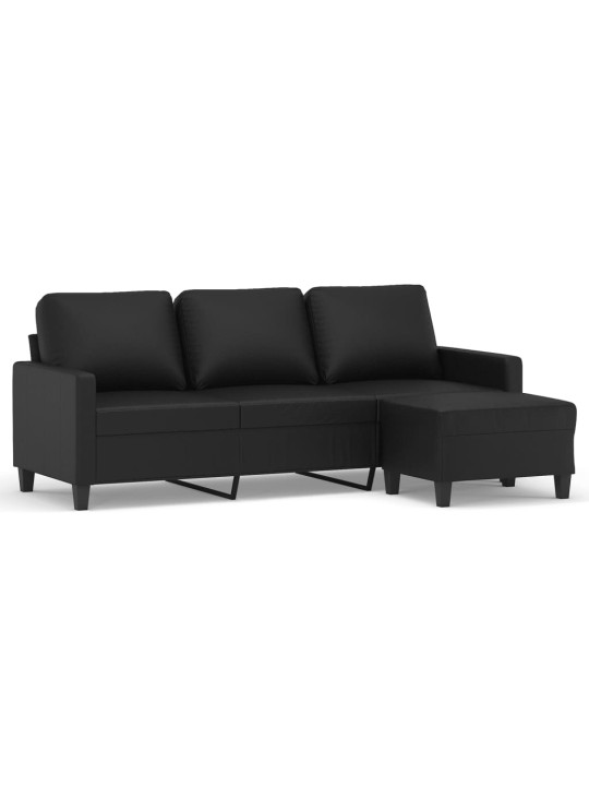 Trivietė sofa su pakoja, juodos spalvos, 180cm, dirbtinė oda