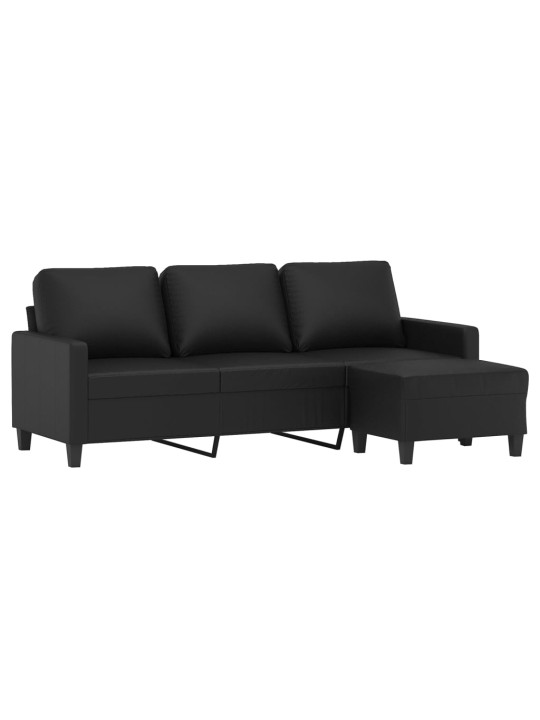 Trivietė sofa su pakoja, juodos spalvos, 180cm, dirbtinė oda
