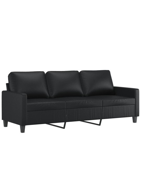 Trivietė sofa su pakoja, juodos spalvos, 180cm, dirbtinė oda
