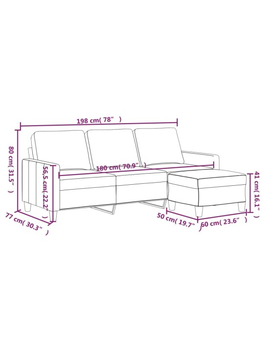 Trivietė sofa su pakoja, juodos spalvos, 180cm, dirbtinė oda