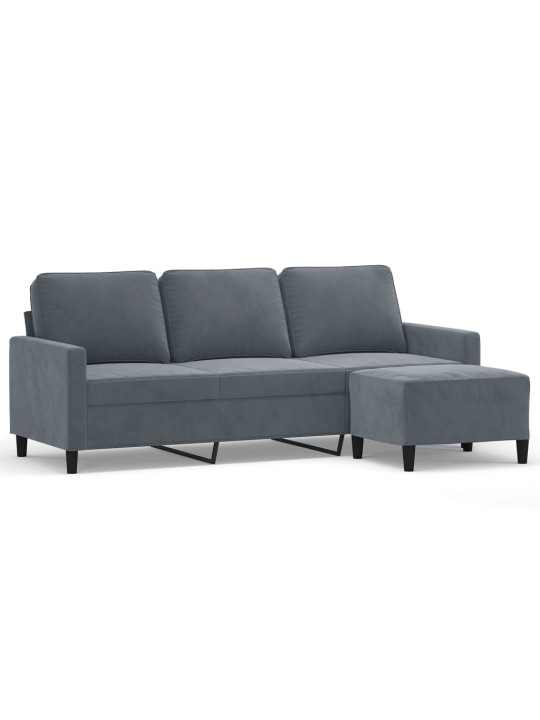 Trivietė sofa su pakoja, tamsiai pilkos spalvos, 180cm, aksomas