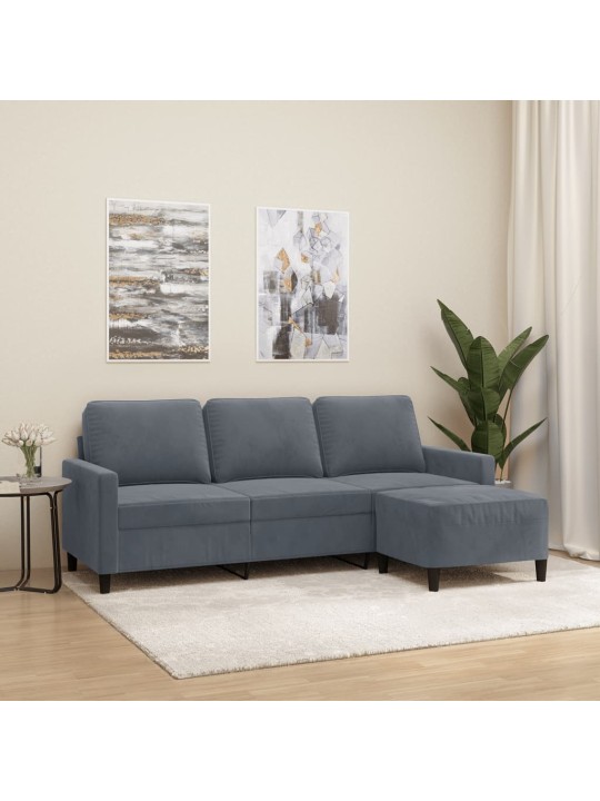 Trivietė sofa su pakoja, tamsiai pilkos spalvos, 180cm, aksomas