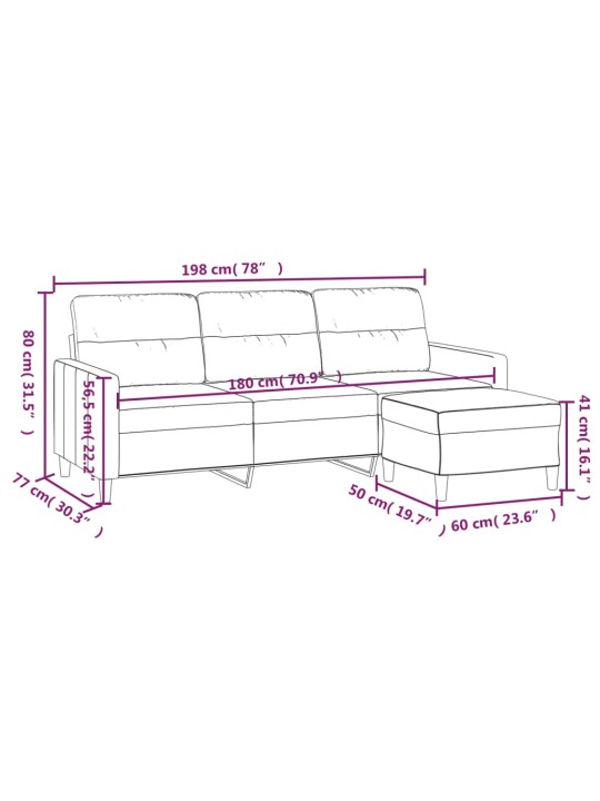 Trivietė sofa su pakoja, šviesiai pilka, 180cm, audinys
