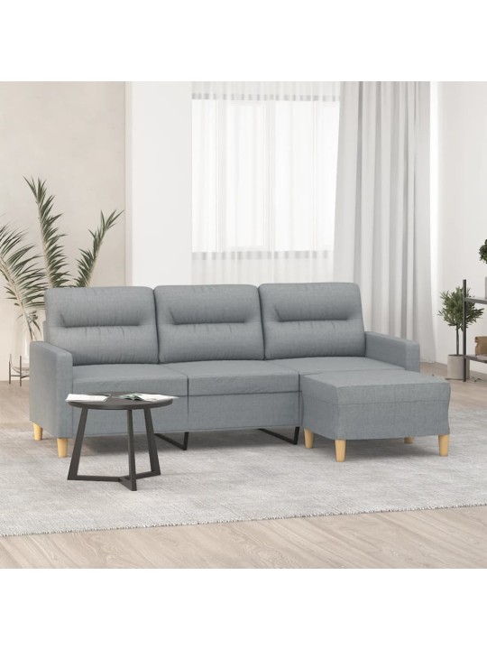 Trivietė sofa su pakoja, šviesiai pilka, 180cm, audinys