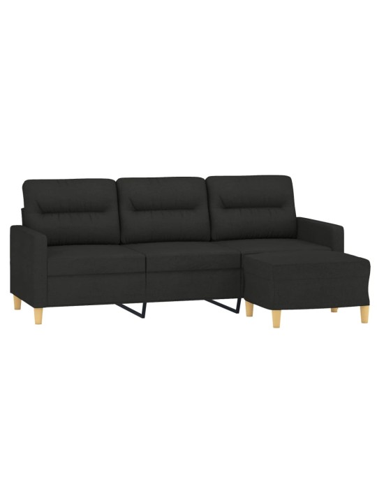 Trivietė sofa su pakoja, juodos spalvos, 180cm, audinys