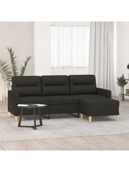 Trivietė sofa su pakoja, juodos spalvos, 180cm, audinys