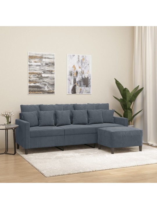 Trivietė sofa su pakoja, tamsiai pilkos spalvos, 180cm, aksomas