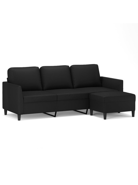 Trivietė sofa su pakoja, juodos spalvos, 180cm, dirbtinė oda