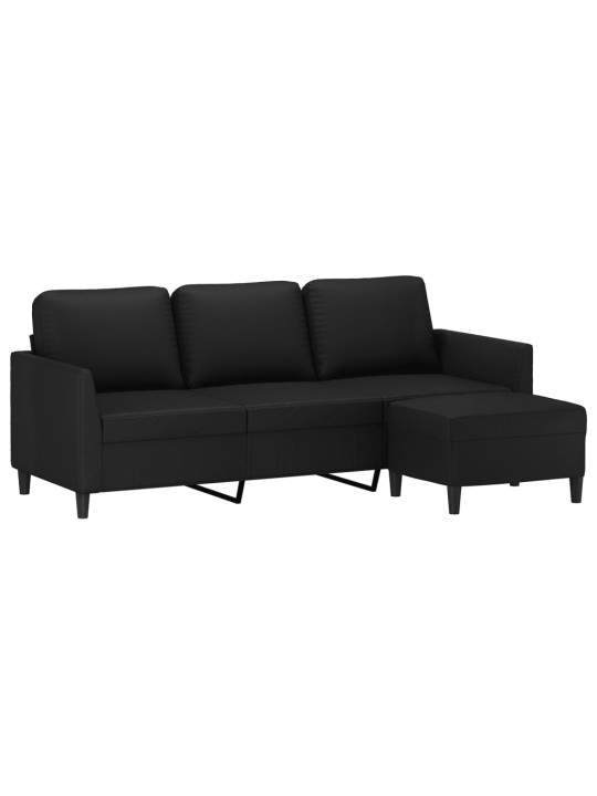 Trivietė sofa su pakoja, juodos spalvos, 180cm, dirbtinė oda
