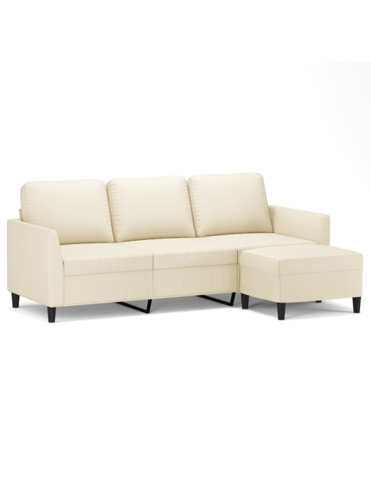 Trivietė sofa su pakoja, kreminės spalvos, 180cm, dirbtinė oda