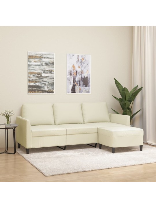 Trivietė sofa su pakoja, kreminės spalvos, 180cm, dirbtinė oda