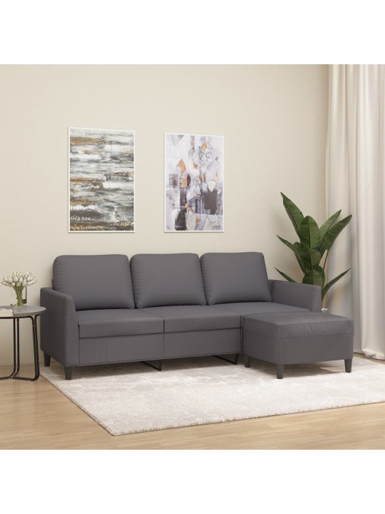 Trivietė sofa su pakoja, pilkos spalvos, 180cm, dirbtinė oda
