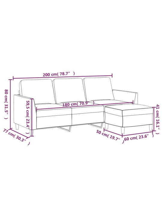 Trivietė sofa su pakoja, kapučino spalvos, 180cm, dirbtinė oda