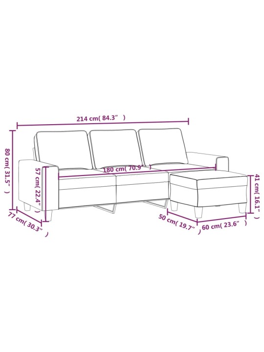 Trivietė sofa su pakoja, šviesiai pilka, 180cm, audinys