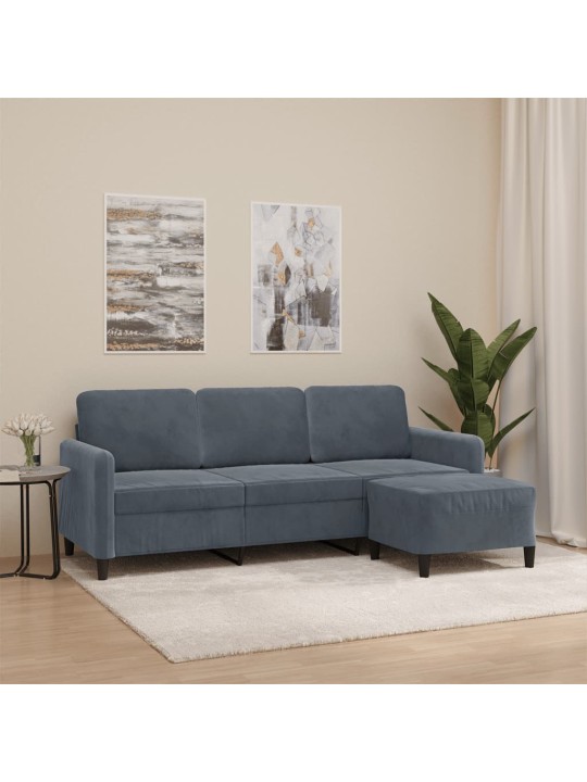 Trivietė sofa su pakoja, tamsiai pilkos spalvos, 180cm, aksomas