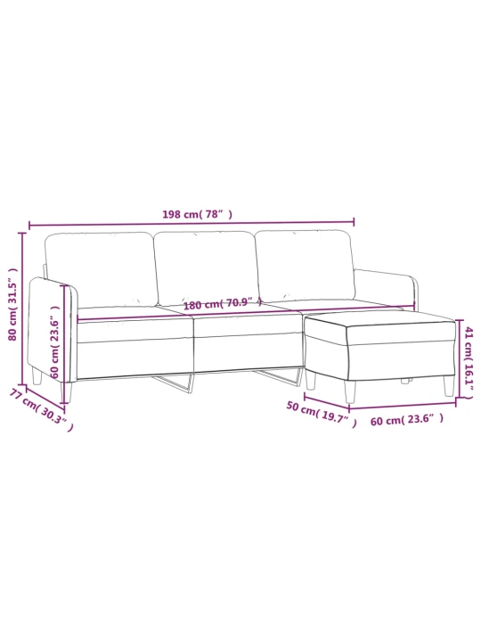 Trivietė sofa su pakoja, šviesiai pilka, 180cm, audinys