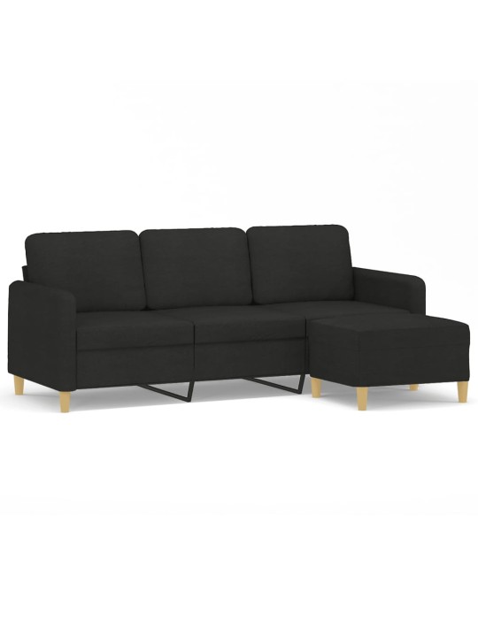 Trivietė sofa su pakoja, juodos spalvos, 180cm, audinys