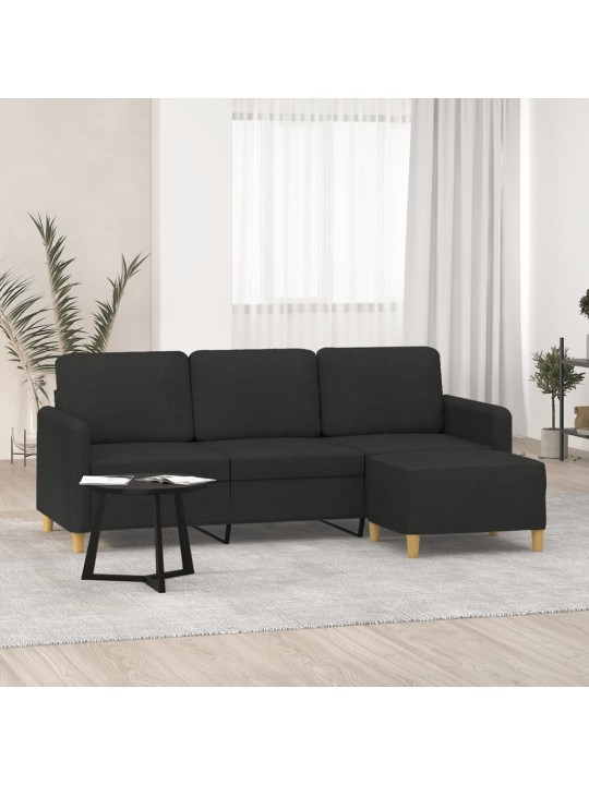 Trivietė sofa su pakoja, juodos spalvos, 180cm, audinys