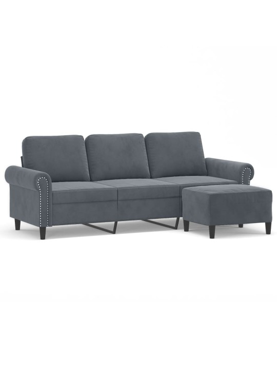 Trivietė sofa su pakoja, tamsiai pilkos spalvos, 180cm, aksomas