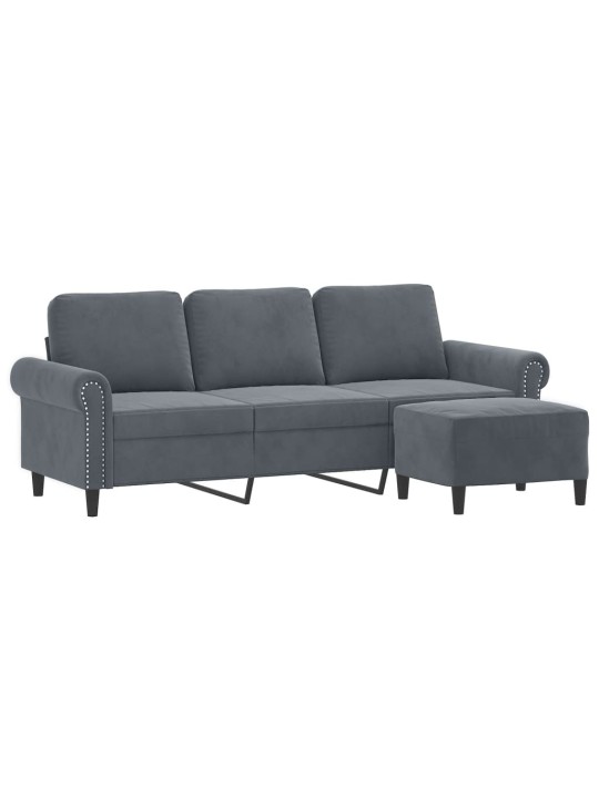 Trivietė sofa su pakoja, tamsiai pilkos spalvos, 180cm, aksomas