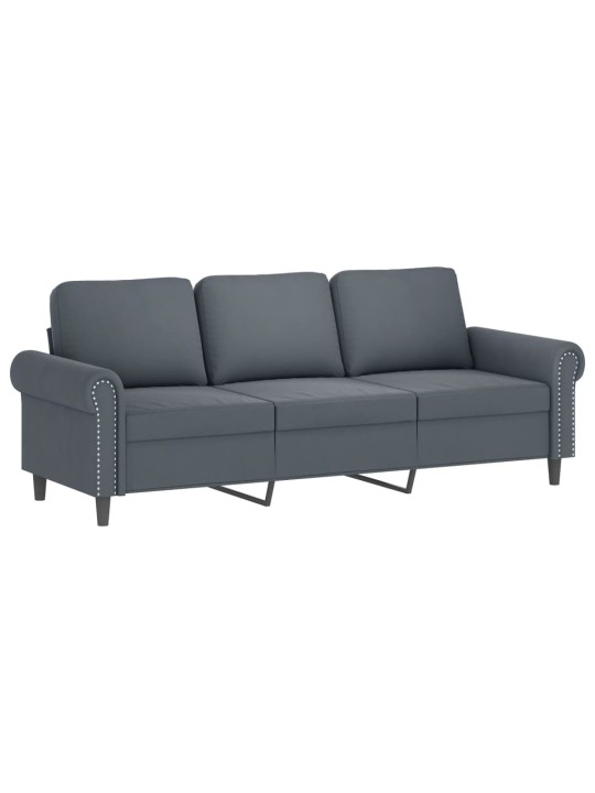 Trivietė sofa su pakoja, tamsiai pilkos spalvos, 180cm, aksomas