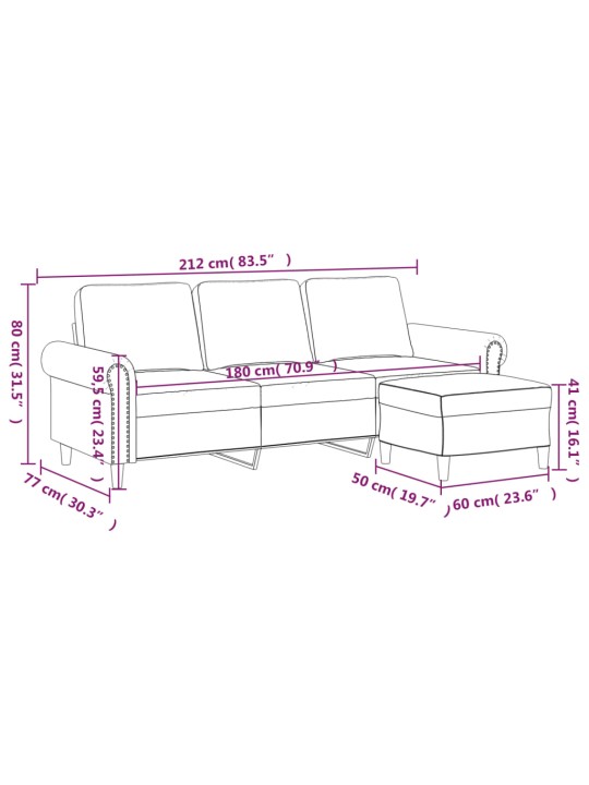 Trivietė sofa su pakoja, tamsiai pilkos spalvos, 180cm, aksomas