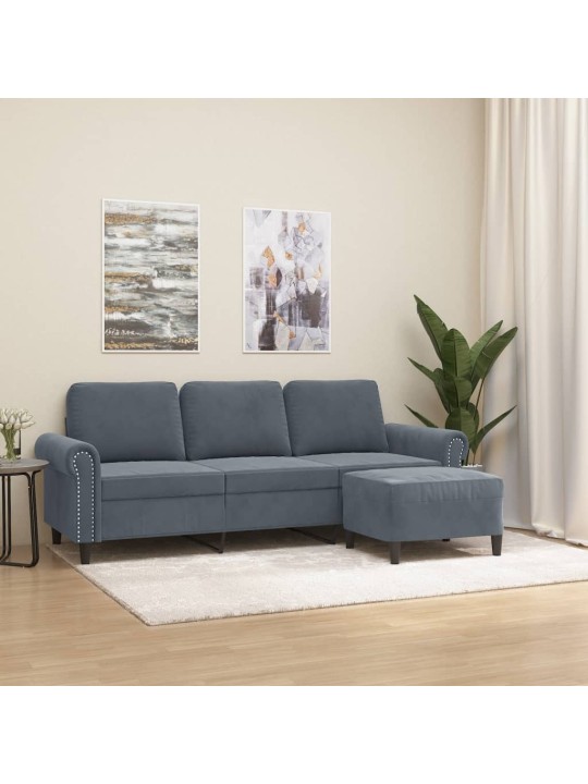 Trivietė sofa su pakoja, tamsiai pilkos spalvos, 180cm, aksomas