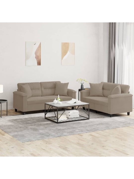 Sofos komplektas su pagalvėmis, 2 dalių, taupe, audinys