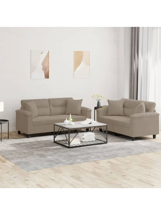 Sofos komplektas su pagalvėmis, 2 dalių, taupe, audinys
