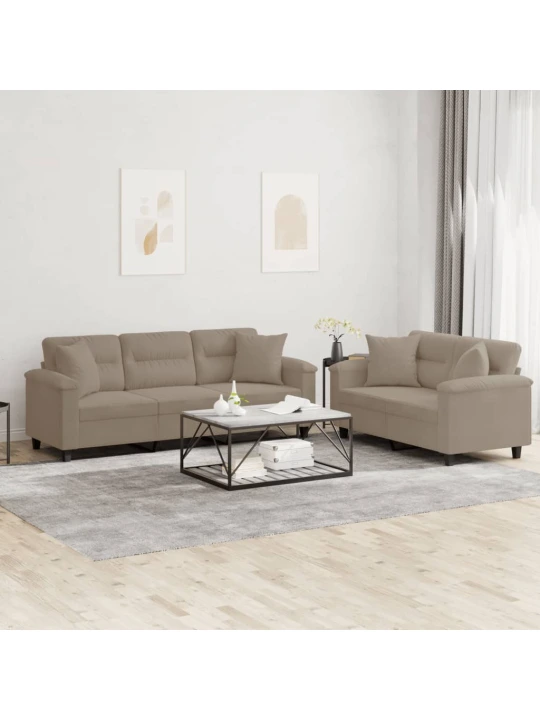 Sofos komplektas su pagalvėmis, 2 dalių, taupe, audinys