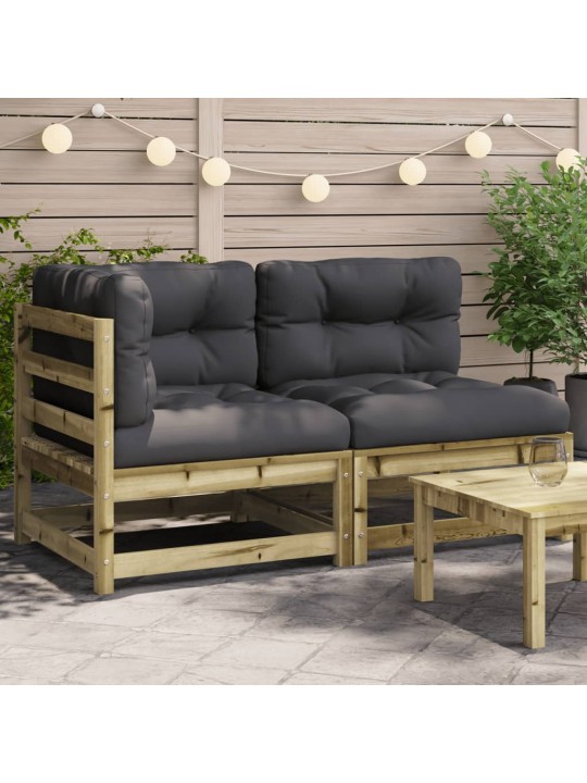 Dvivietė sodo sofa su pagalvėlėmis, impregnuota pušies mediena