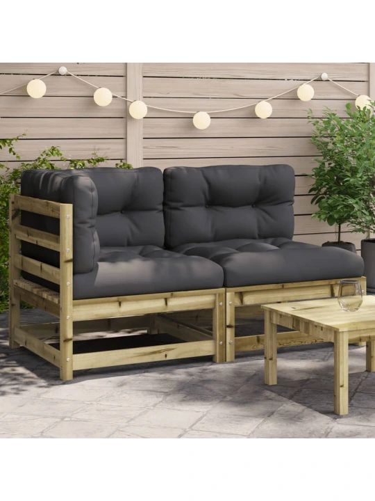 Dvivietė sodo sofa su pagalvėlėmis, impregnuota pušies mediena