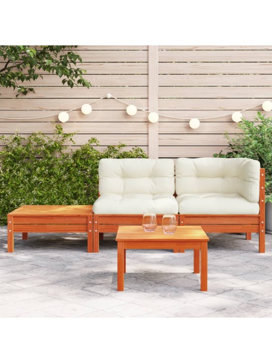 Sodo sofa su pagalvėlėmis ir pakoja, pušies medienos masyvas