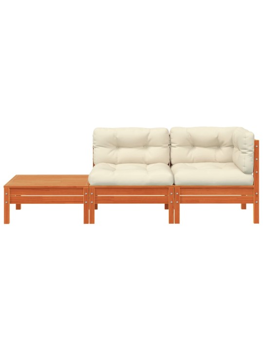 Sodo sofa su pagalvėlėmis ir pakoja, pušies medienos masyvas