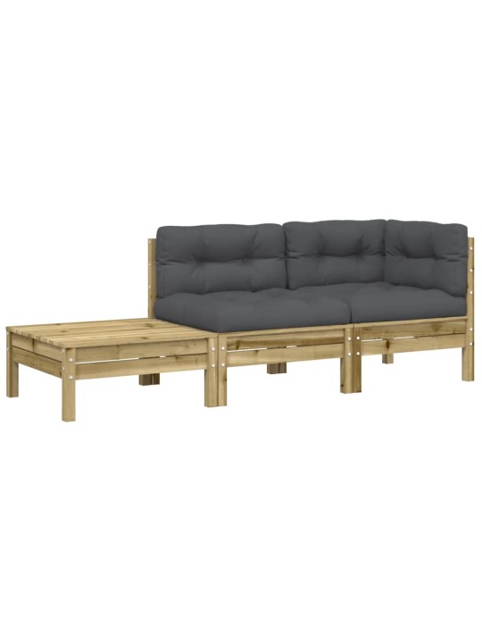 Sodo sofa su pagalvėlėmis ir pakoja, impregnuota pušies mediena