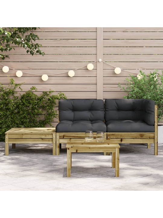 Sodo sofa su pagalvėlėmis ir pakoja, impregnuota pušies mediena
