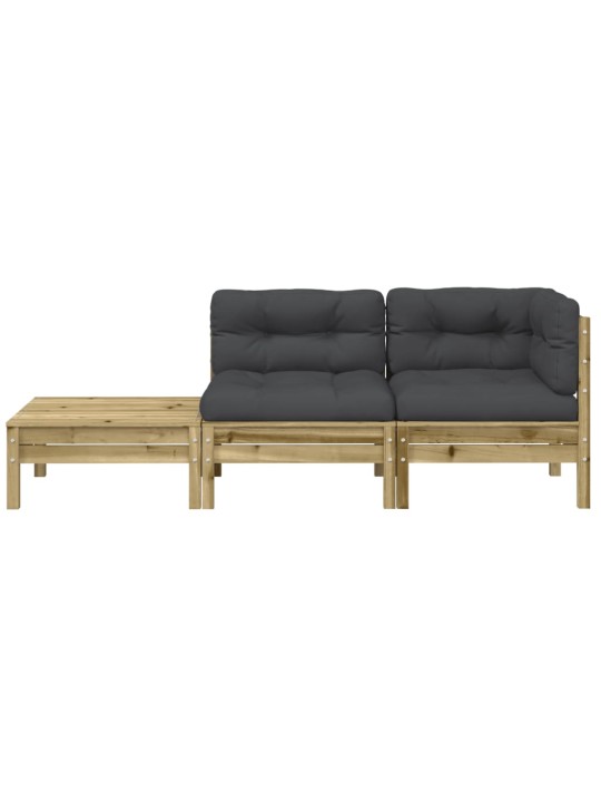 Sodo sofa su pagalvėlėmis ir pakoja, impregnuota pušies mediena