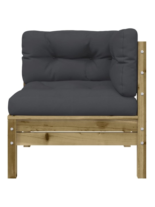 Sodo sofa su pagalvėlėmis ir pakoja, impregnuota pušies mediena