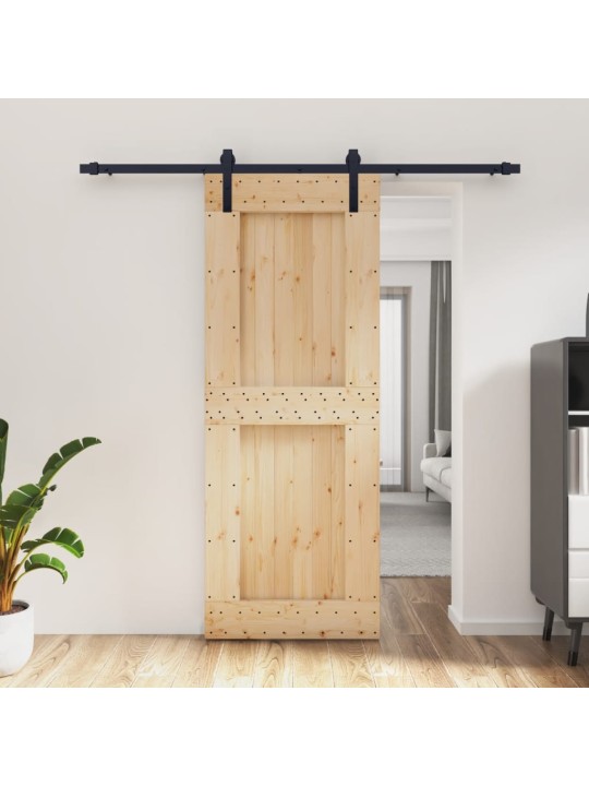 Stumdomos durys su įrangos rinkiniu, 80x210cm, pušies masyvas