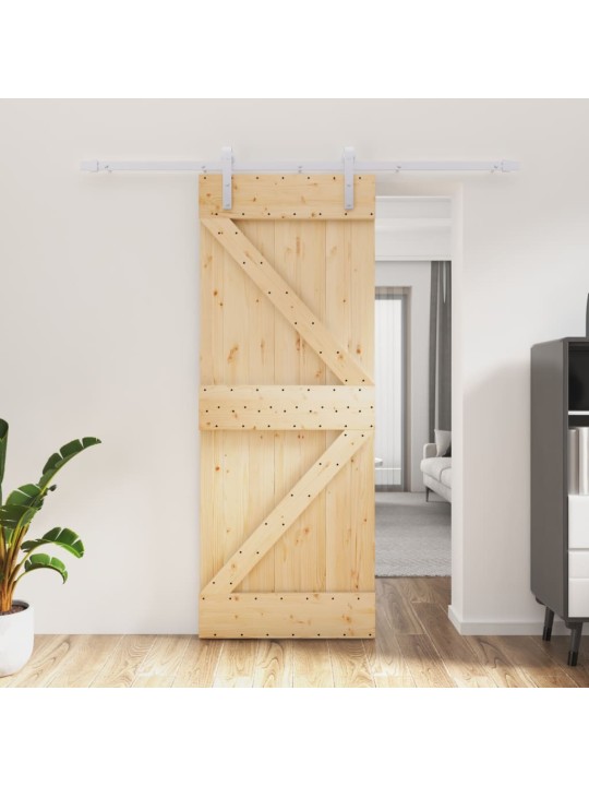 Stumdomos durys su įrangos rinkiniu, 80x210cm, pušies masyvas