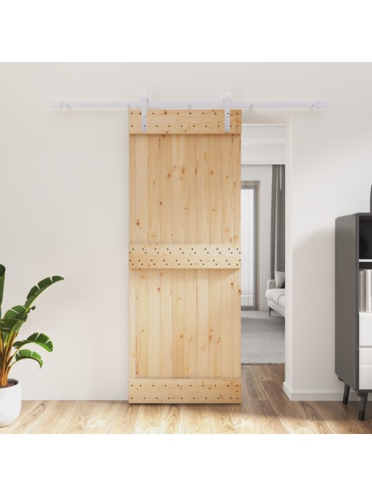 Stumdomos durys su įrangos rinkiniu, 80x210cm, pušies masyvas