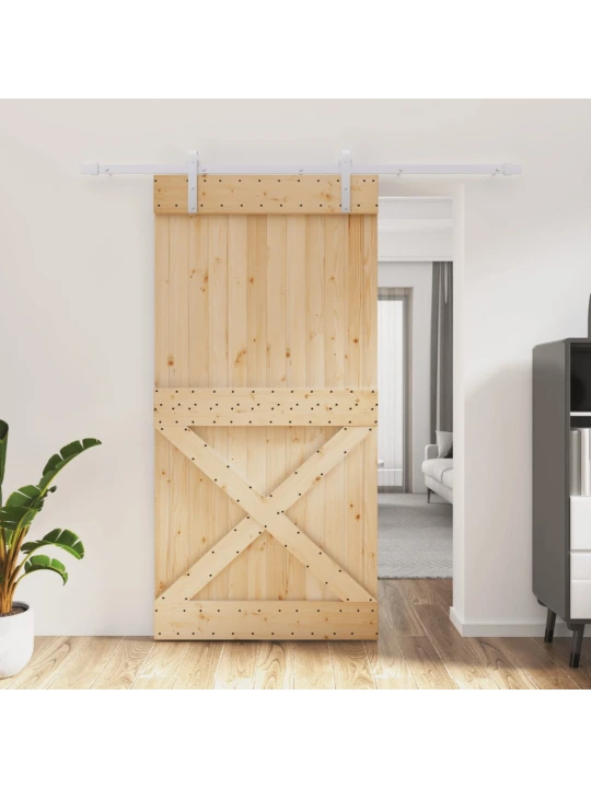 Stumdomos durys su įrangos rinkiniu, 100x210cm, pušies masyvas