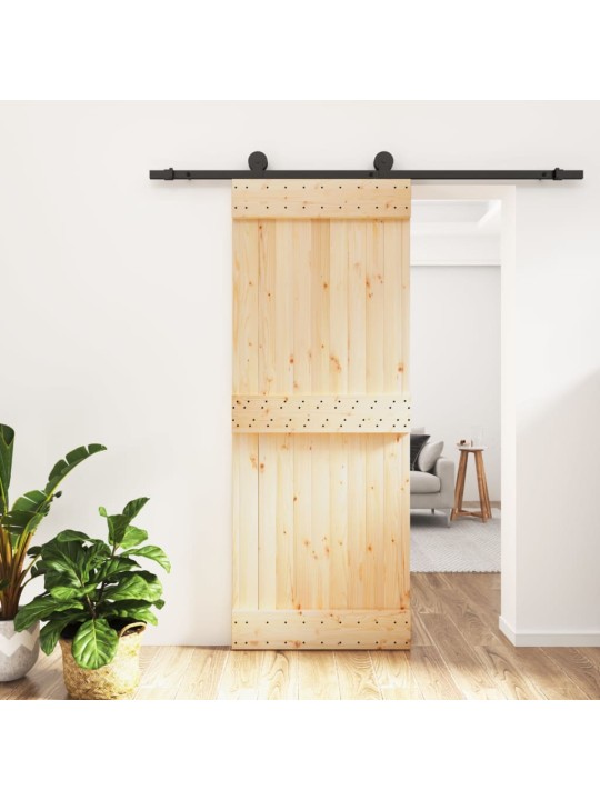 Stumdomos durys su įrangos rinkiniu, 80x210cm, pušies masyvas